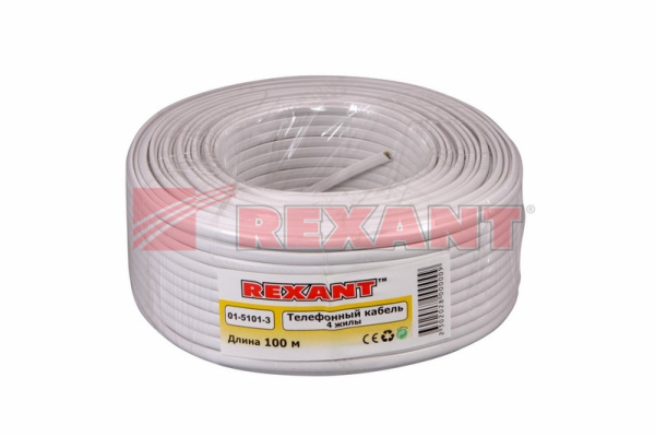 Купить Кабель телефонный 4 жилы, 100 м., белый (CCA), (ШТЛП-4) Rexant 01-5101-3