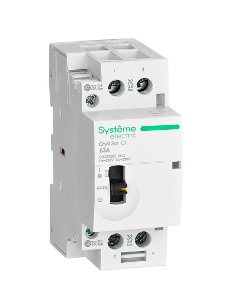 Systeme Electric City9 SET Модульный контактор 2P 2НО 63A, Ручное управление, AC 230В-230В