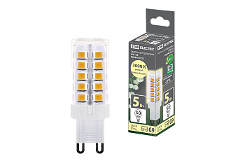 TDM Лампа светодиодная G9-5 Вт-230 В-3000 К, SMD, 16x49 мм SQ0340-0222