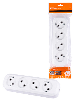 TDM Колодка розеточная 4 гнезда 2П б/з 10А 250В белая SQ1806-0011