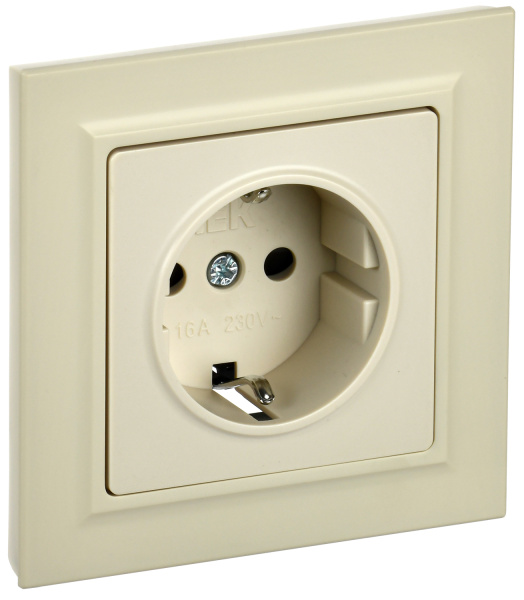IEK BRITE Бежевый Розетка с з/к/ш 16А в сборе РСР14-1-0-БрКр