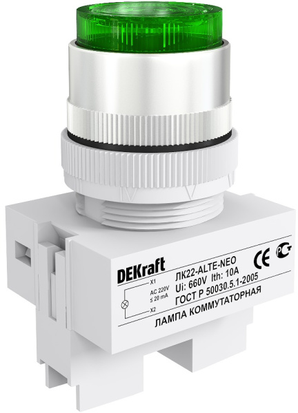 Dekraft Лампа комм. ALTE D22 ЗЕЛЕНЫЙ неон 220В ЛK-22