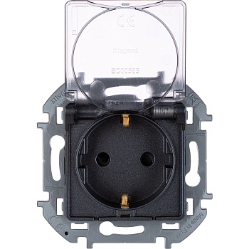 Legrand INSPIRIA Антрацит Розетка 2К+З IP 44 с откидной крышкой и шторками - немецкий стандарт - 16 А - 250 В 673743