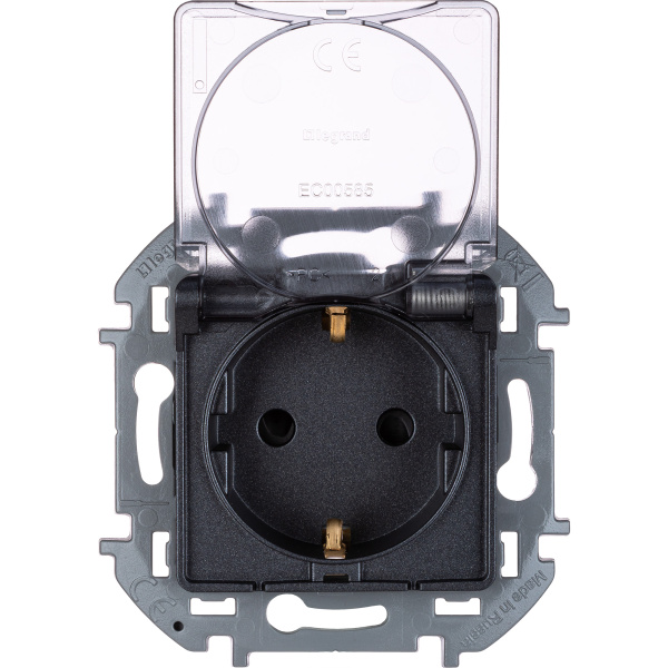 Legrand INSPIRIA Антрацит Розетка 2К+З IP 44 с откидной крышкой и шторками - немецкий стандарт - 16 А - 250 В 673743