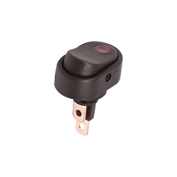 Выключатель клавишный 12V 30А (3с) ON-OFF черный ОВАЛ с красной подсветкой Rexant 36-2715