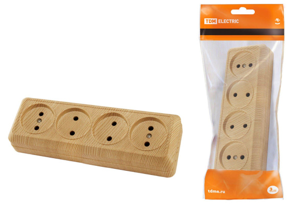 TDM Розетка 4-х местная горизонтальная 2П открытой установки IP20 10A сосна "Ладога" SQ1801-0428
