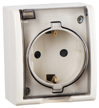 Simon 15 Aqua Бежевая Розетка 1-ая с/з с крышкой наружная, IP54 1594445-031