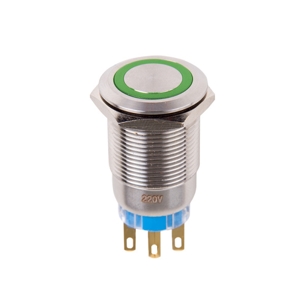 Кнопка антивандальная Ø19 12В Б/Фикс (5с) (ON)-OFF/(OFF)-ON зеленая Rexant 36-3433