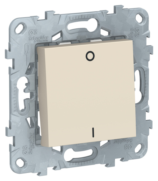 Купить SE Unica New Беж Выключатель 1-клавишный, двухполюсный, сх. 2, 16 AX, 250В, NU526244