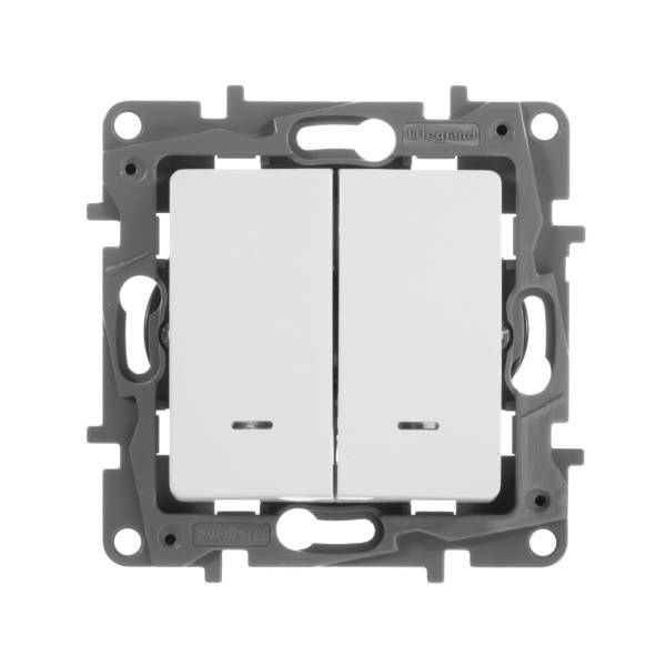 Купить Legrand Etika Белый Переключатель 2-клавишный с подсветкой, 10А, Автоматические клеммы 672216