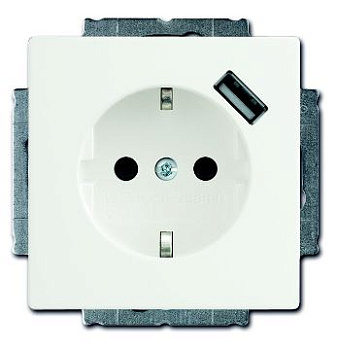 ABB BJE Блок розетки SCHUKO с з.шт. с зар. устр-вом USB, безвинт. клеммы, 16А, 700мА, белый 2CKA002011A6179