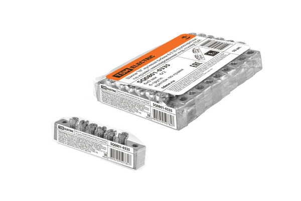 TDM Шина "N" нулевая 6х9мм 6/2 (6 групп/крепеж по краям) никелированная инд. стикер SQ0801-0335