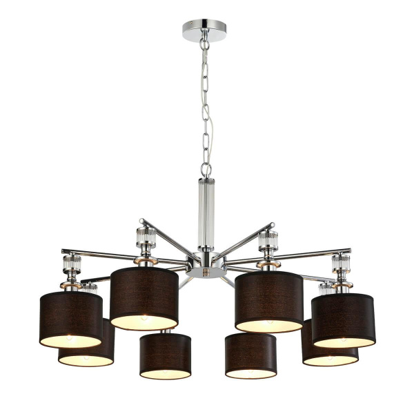 Favourite 2674-8P подвесная люстра Каркас цвета хром, плафоны из серой ткани, декоративные элементы из прозрачного стекла
