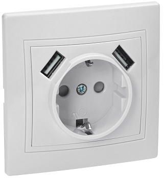 IEK KVARTA Роз. 1ая с з/к РЮш10-1-КБ 16А USBх2 2,1А бел.