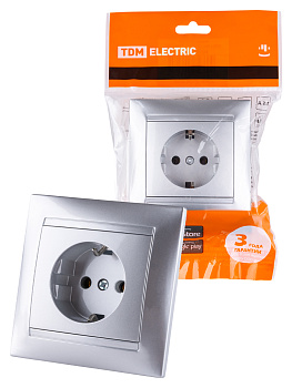 TDM Розетка 2П+З 16А 250В серебр. металлик "Лама" SQ1815-0223