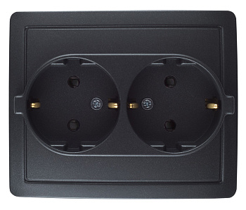 Simon 15 Графит Розетка двойная с заземлением 2х2Р+Е, с защитными шторками,винт.зажим,16А, 250В 1590451-038