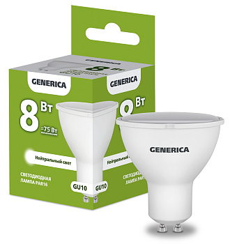 IEK GENERICA Лампа LED PAR16 софит 8Вт 230В 4000К GU10 LL-PAR16-08-230-40-GU10-G