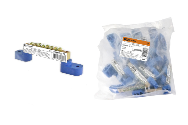 TDM Шина "N" нулевая 6х9мм на двух угл. изоляторах 8 групп инд. стикер SQ0801-0134