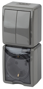 ЭРА 11-7408-03 Эксперт Серый Блок: Розетка с/з+выкл 2-кл ОУ IP54 верт.