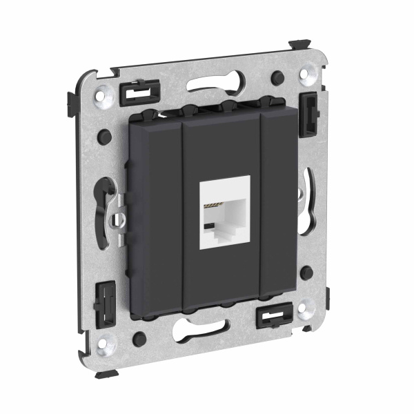 Купить DKC Телефонная розетка RJ-12 без шторки в стену одинарная, "Avanti", "Черный матовый"