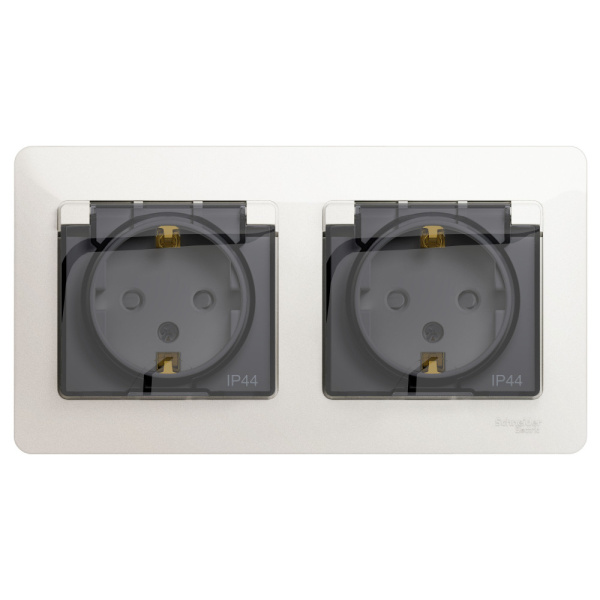 Купить Systeme Electric Glossa Перламутр Розетка 2-ая с/з, со шторками, в сборе, IP44