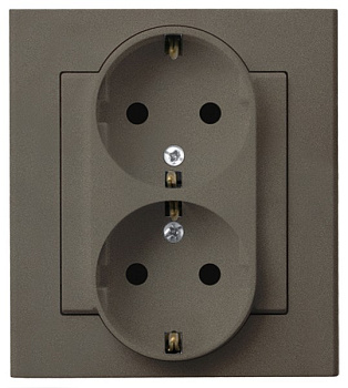 Ospel Sonata Шоколадный металлик Розетка 2-я с/з Schuko, с рамкой GP-2RS/40