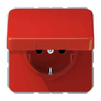 JUNG Штепсельная розетка SCHUKO 16A 250V~ с защитой от детей и крышкой, красная CD1520BFKIKLRT