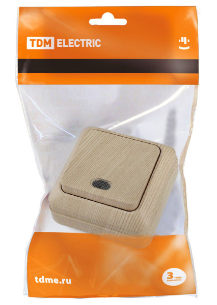 Купить TDM Выключатель 1-кл. открытой установки с подсветкой IP20 10А, сосна "Ладога" SQ1801-0047