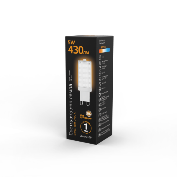 Купить Gauss Лампа G9 AC185-265V 5W 500lm 2700K керамика LED 107309105