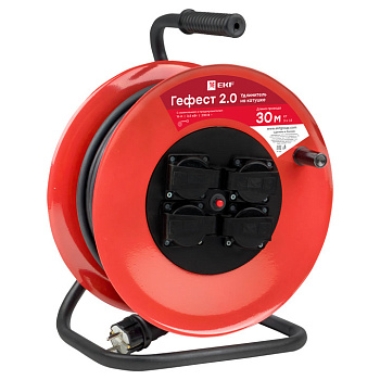 EKF PROxima Удлинитель на катушке "Гефест 2.0" 4 гнезда 40м с заземлением и предохранителем КГ 3*2,5 16А/3,5кВт IP44