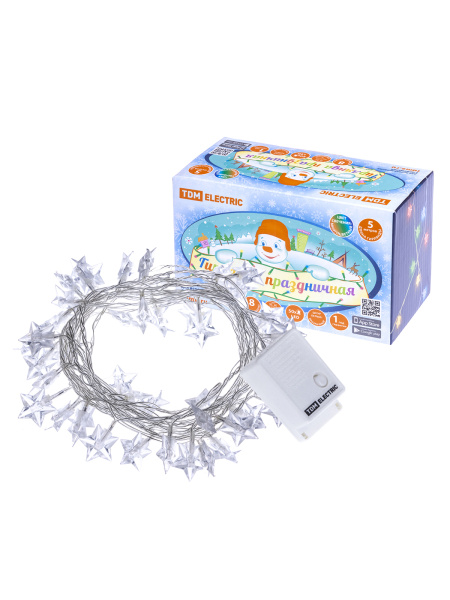 TDM Гирлянда светодиодная "Звездочки" 50LED, 5м, 8 режимов, многоцвет., прозр.шнур, 250 В, SQ0361-0049
