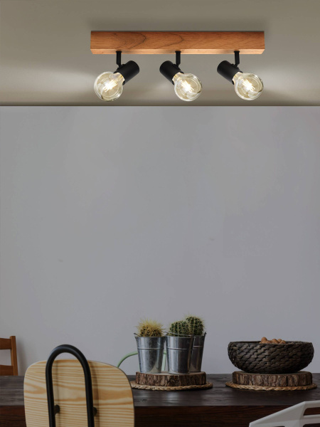 Купить Eglo 98113 Светильник на балке TOWNSHEND 3, 3x60W(E27), дуб/черный