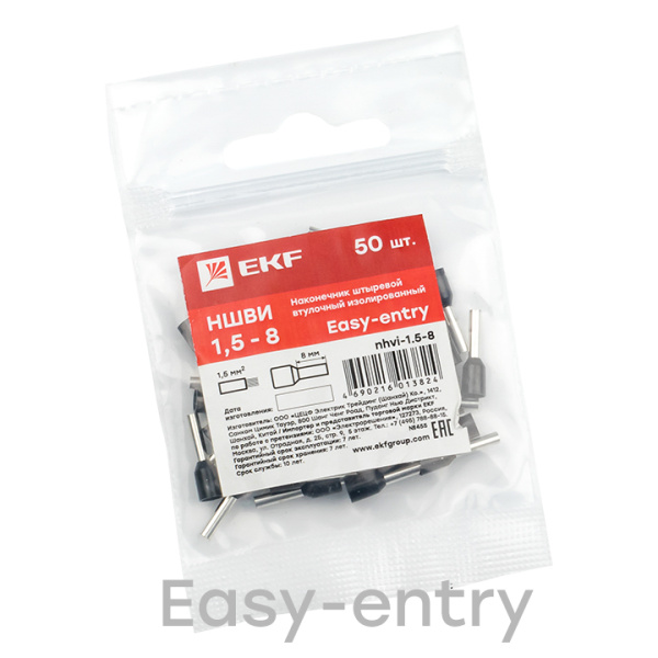 Купить EKF PROxima Наконечник штыревой втулочный изолированный НШвИ 1,5-8 (50шт.)