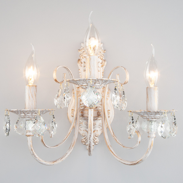 Eurosvet Бра с хрусталем 3305/3  белый с золотом / прозрачный хрусталь 00000065797