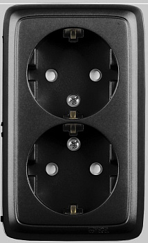 HEGEL Черный РА16-154-08 Розетка открытой установки, двухместная, с заземляющим контактом, со шторками, с изолирующей пластиной