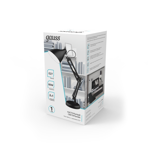 Купить Gauss Светильник настольный модель GTL003 60W 220-240V E27 черный струбцина и основание 1/12 GT0032