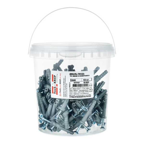 Tech-Krep Дюбель-гвоздь 6х40 пот. манжета (полипропилен)  (150 шт) - ведро 101466