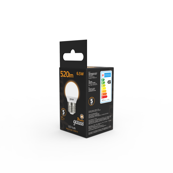 Купить Gauss Лампа Шар 6.5W 520lm 3000K E27 LED 105102107