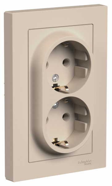 Systeme Electric AtlasDesign Песочный Розетка двойная с/з, 16А, в сборе