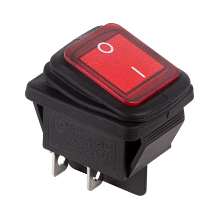 Выключатель клавишный 250V 15А (4с) ON-OFF красный с подсветкой ВЛАГОЗАЩИТА Rexant 36-2360