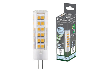 TDM Лампа светодиодная G4-5 Вт-AC/DC 12 В-4000 К, SMD, 16x57 мм SQ0340-0214