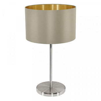 Eglo 31629 Настольная лампа MASERLO, 1х60W (E27), Ø230, H420, никель матовый/текстиль, серо-коричневый, з