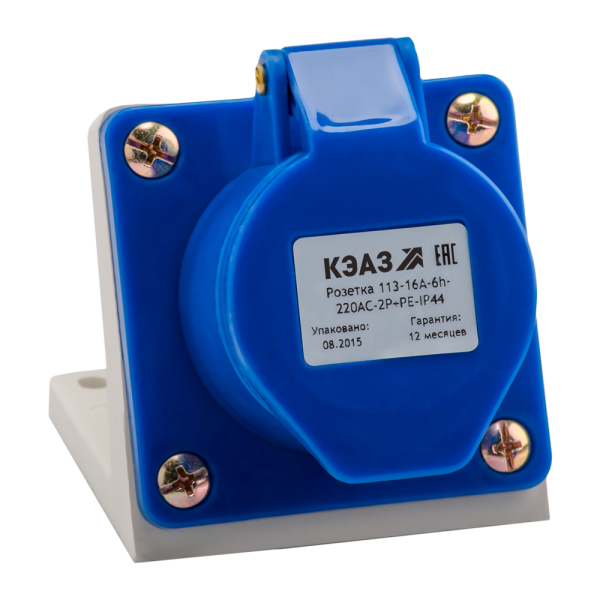 КЭАЗ Розетка для монтажа на поверхность 113-16А-6h-220AC-2P+PE-IP44
