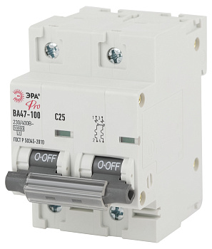 ЭРА NO-902-273 Pro Автоматический выключатель ВА47-100 2Р 25А 10 кА кривая С (6/60/1440)