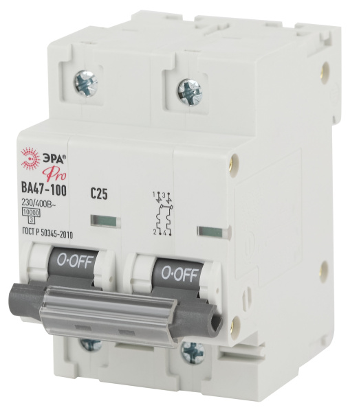 ЭРА NO-902-273 Pro Автоматический выключатель ВА47-100 2Р 25А 10 кА кривая С (6/60/1440)