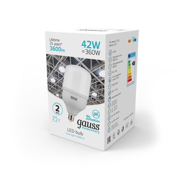Купить Gauss Лампа Elementary T120 42W 3600lm 4000K E27 LED 63224