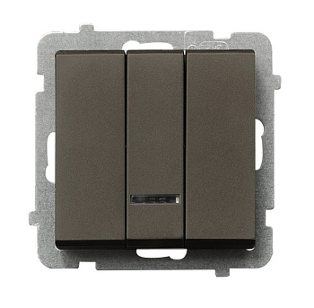 Ospel Sonata Шоколадный металлик Выключатель 3-клавишный с подсветкой, без рамки ŁP-13RS/m/40