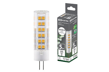 TDM Лампа светодиодная G4-5 Вт-AC/DC 12 В-6500 К, SMD, 16x57 мм SQ0340-0215