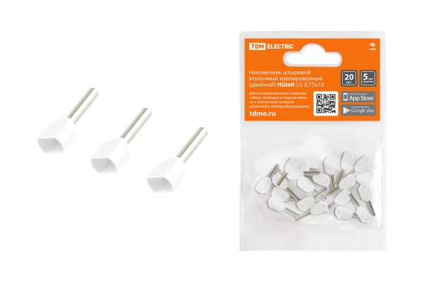 TDM Наконечник штыревой втулочный изолированный (двойной) НШвИ (2) 0,75х10 (20шт) SQ0568-0048