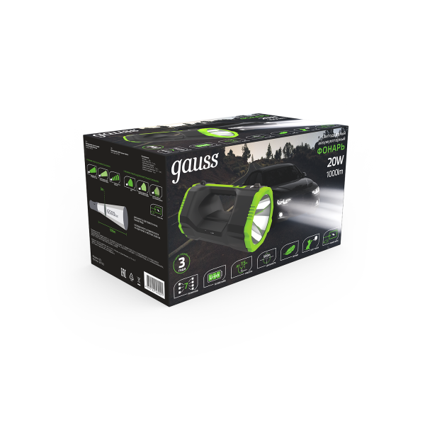 Купить Gauss Фонарь прожекторный модель GFL703 20W 1000lm Li-ion 10000mAh диммируемый LED 1/12 GF703